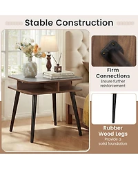 Sugift Square Faux Marble End Table with 4-Sided Open Shelves and Rubber Wood Legs
