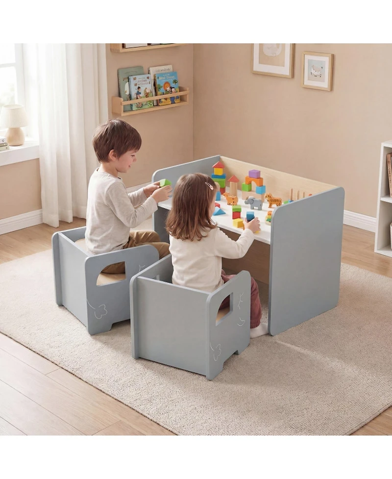 Sugift 3-Piece Kids Activity Table and Chair Set with Chalkboard Tabletop