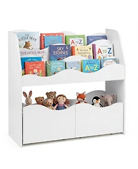Sugift Kids 3-Tier Bookshelf and Toy Organizer with 2 Rolling Drawers
