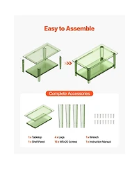Slickblue Modern Acrylic Coffee Table with 2 Tier Storage Shelf Design