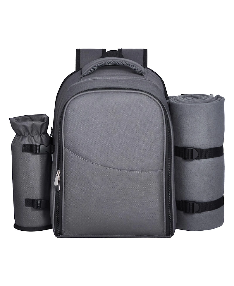 Sugift 2 Person Picnic Backpack with Insulated Cooler Detachable Bottle Holder Blanket Plates and Cutlery