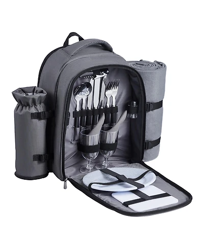 Sugift 2 Person Picnic Backpack with Insulated Cooler Detachable Bottle Holder Blanket Plates and Cutlery
