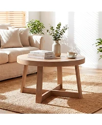 Gouun Round Farmhouse Accent Coffee Table with Reinforced X-Base