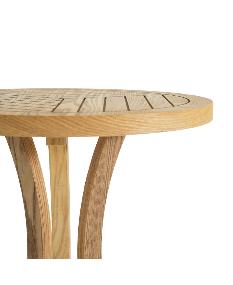 Flynama Round Wood Accent Table, Curved Tripod Base Slatted Top End Table, 17.72"D x 20.67"H