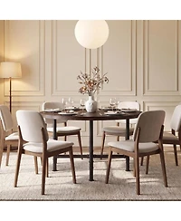 Tribesigns 47.24" Round Dining Table, Walnut and | Solid Wood Top, Metal Pipe Legs, Rustic Design