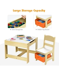 Gouun Kids 24 Inch Activity Table with 2 Chairs Blackboard Whiteboard and Storage