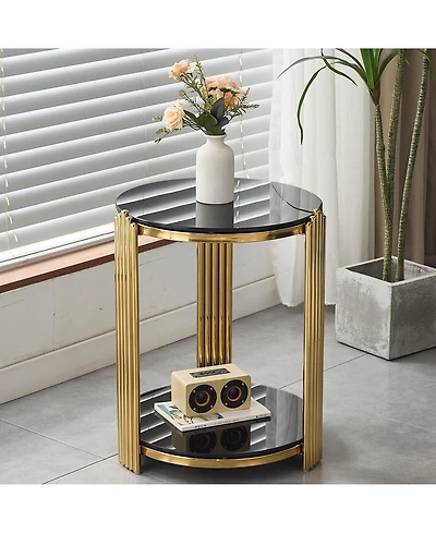 Flynama 16.9" Double-Layer Tempered Glass and Gold Steel End Table
