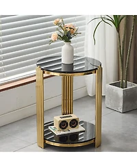 Flynama 16.9" Double-Layer Tempered Glass and Gold Steel End Table