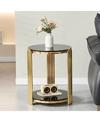 Flynama 16.9" Double-Layer Tempered Glass and Gold Steel End Table