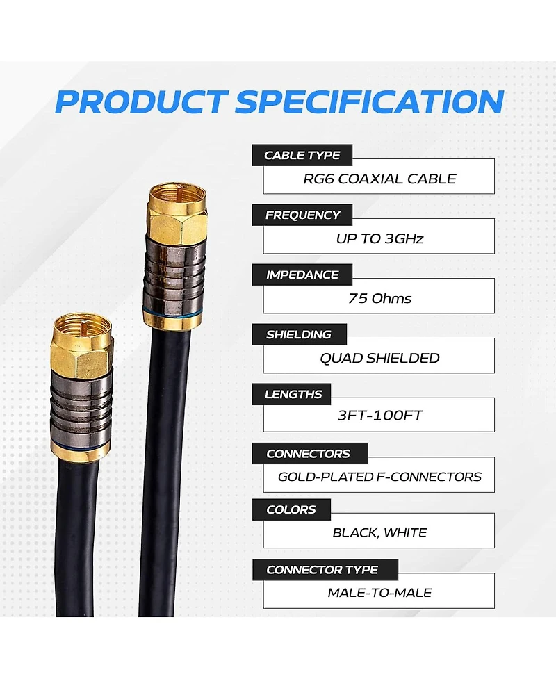 Lofree Quad-Shield RG6 Coaxial Cable 100 ft.