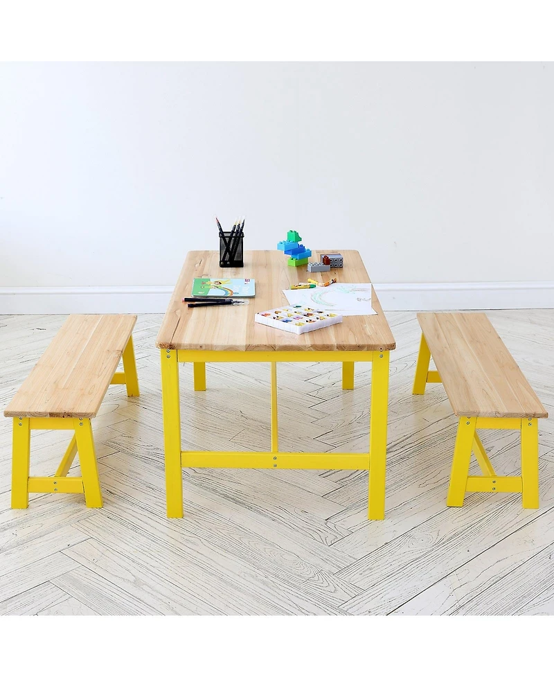 Slickblue Kids Activity Table with 2 Benches, Wooden Study and Craft Table for Toddlers and Children