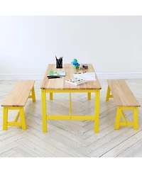 Slickblue Kids Activity Table with 2 Benches, Wooden Study and Craft Table for Toddlers and Children