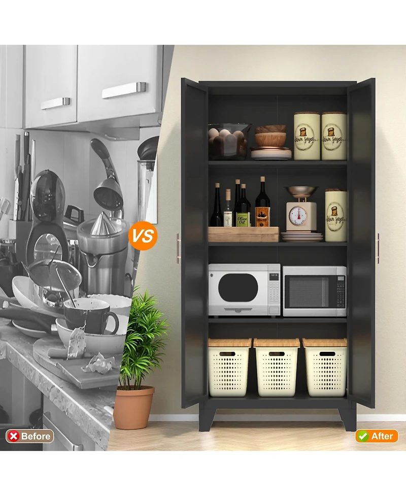 sumyeg 61" 2 Shapely Doors Cabinet Metal Storage with and Adjustable Shelves