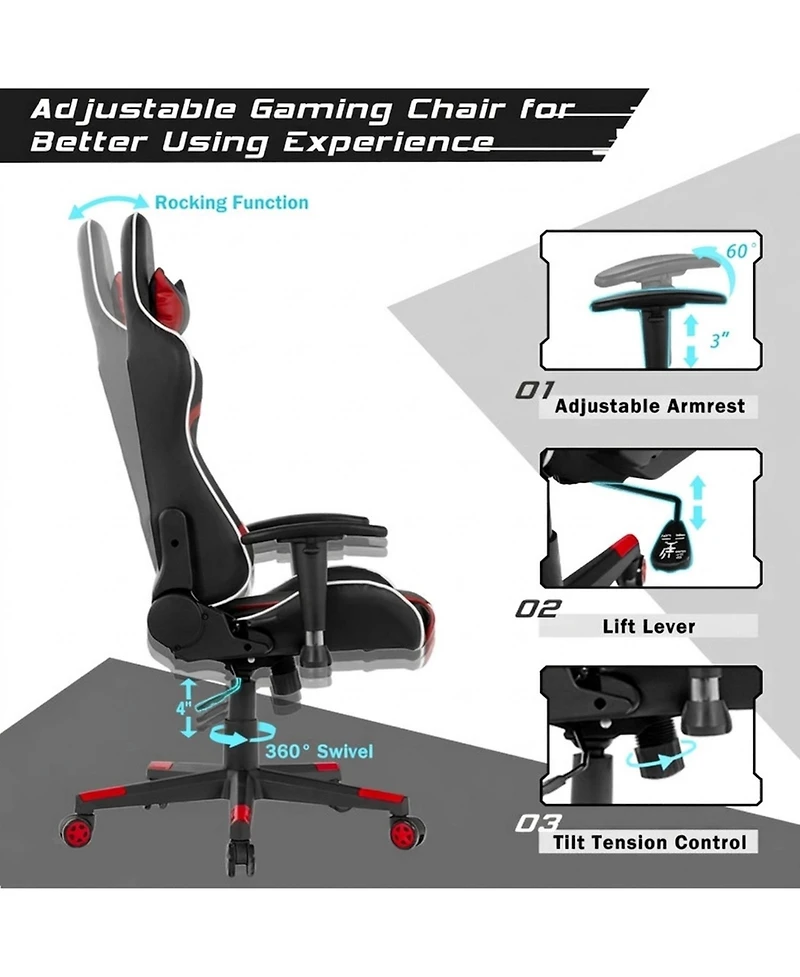 Gouun Reclining Swivel Massage Gaming Chair with Lumbar Support and Headrest