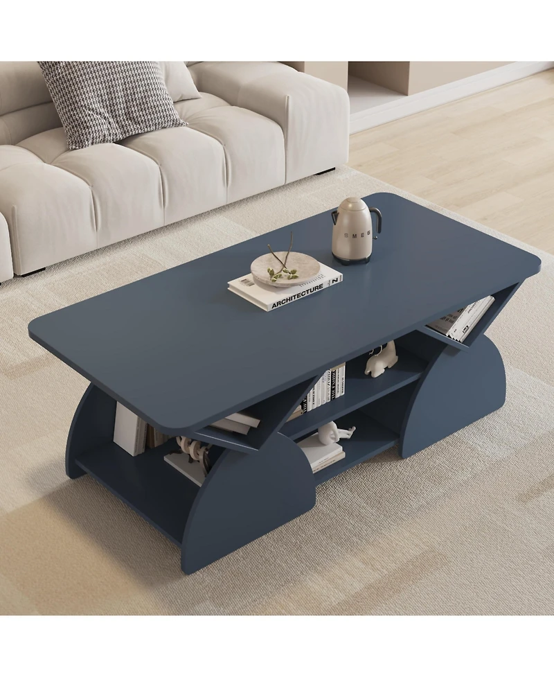 Flynama 47.24 Inch Rectangular Storage Coffee Table with Rounded Corners