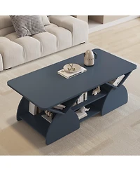Flynama 47.24 Inch Rectangular Storage Coffee Table with Rounded Corners
