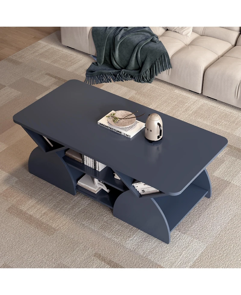 Flynama 47.24 Inch Rectangular Storage Coffee Table with Rounded Corners