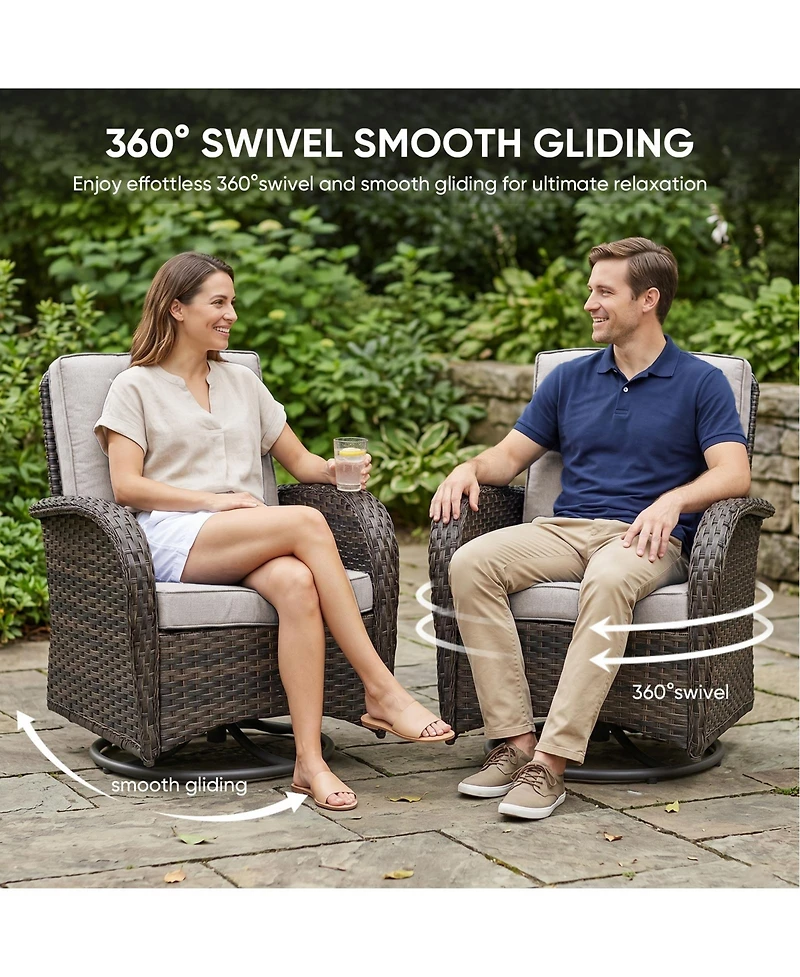 Bellefurn 8-Piece All-Weather Outdoor Wicker Family Conversation Set with Glider Loveseat, Arm Chairs, Swivel Rocking Chairs and Tables