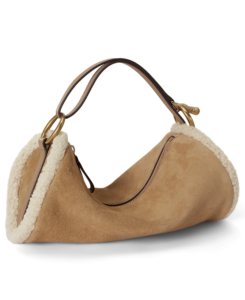 Lauren Ralph Lauren Shearling-Trim Small Blaike Barrel Bag