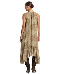 Michael Kors Women's High-Low Floral-Print Ruffled Hem Midi Dress