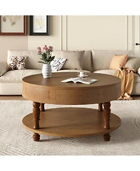 Flynama 31.5" Round Flip-Top Coffee Table with Dual Storage