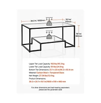 Slickblue 2-Tier Tempered Glass Center Table with Metal Frame, Modern Coffee Table for Home Office