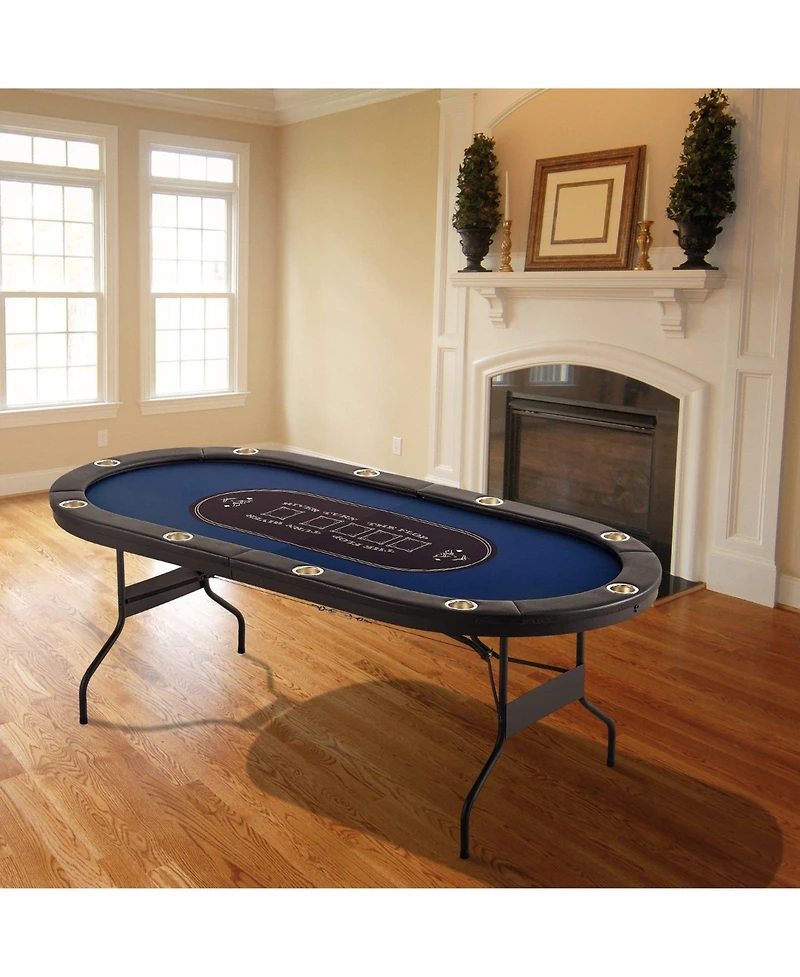 Slickblue 84in Oval Foldable Poker Table for 10 Players with Stainless Cup Holders