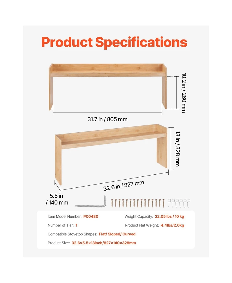 Sugift Over the Stove Spice Shelf Seasoning Organizer Countertop Storage Rack with 6 Hooks