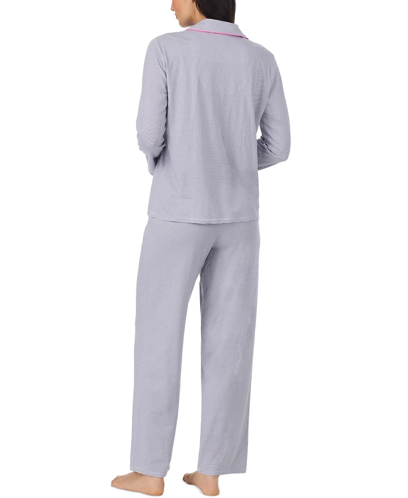 Cuddl Duds Women's Long-Sleeve Button-Front Cotton-Blend Pajama Set