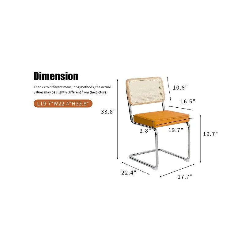 Flynama Set of 2 Velvet Rattan Cantilever, Tubular Steel Breuer Stackable Side Dining Chairs