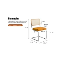 Flynama Set of 2 Velvet Rattan Cantilever, Tubular Steel Breuer Stackable Side Dining Chairs