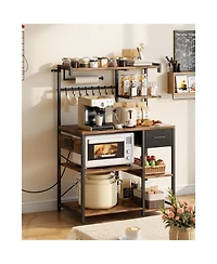 Sugift Kitchen Bakers Rack with Power Outlet 4.6ft Power Cable X-Shaped Support Bar 8 S-Shaped Hooks