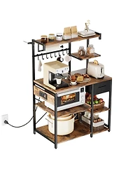 Sugift Kitchen Bakers Rack with Power Outlet 4.6ft Power Cable X-Shaped Support Bar 8 S-Shaped Hooks
