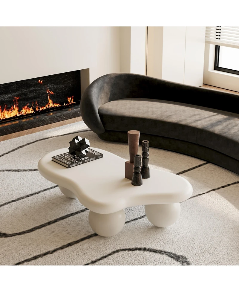 Flynama Cloud Shape Coffee Table Cream Mdf Ball Legs Modern Living Room Table