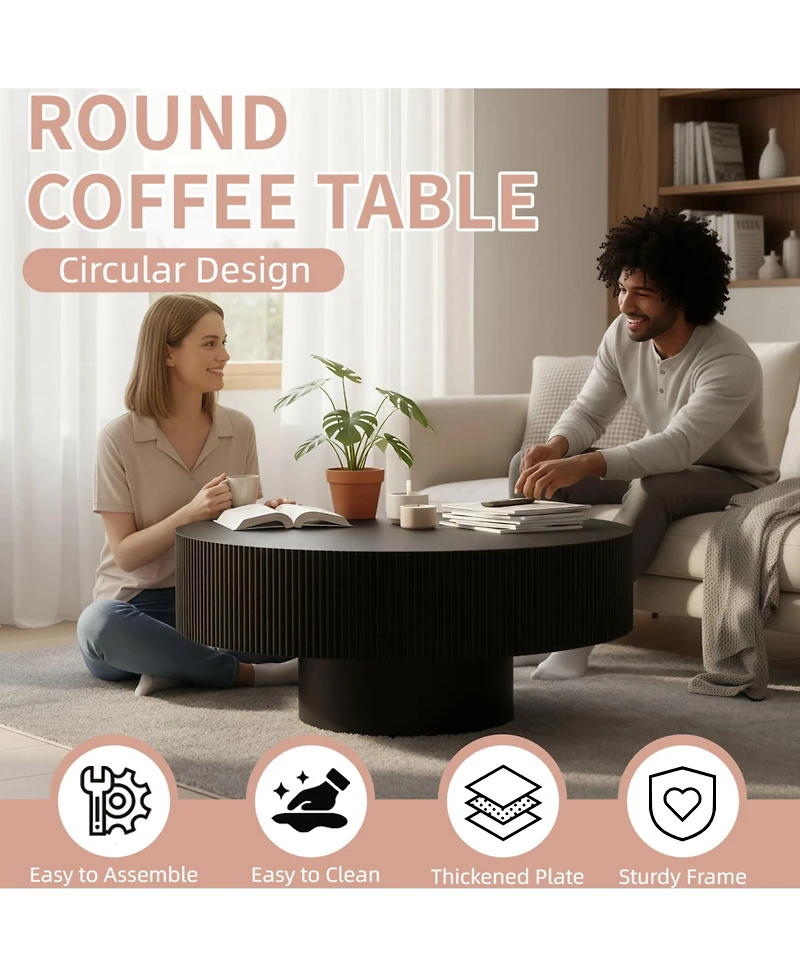Flynama Fluted Round Pedestal Coffee Table, Mid Century Modern