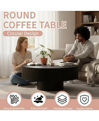 Flynama Fluted Round Pedestal Coffee Table, Mid Century Modern