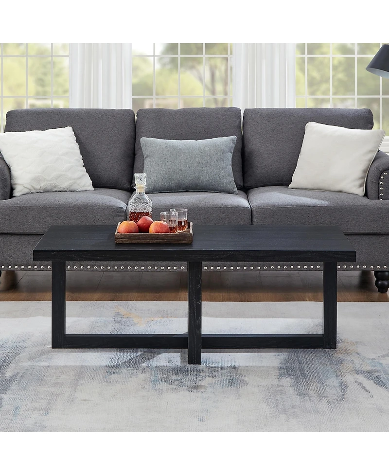 Flynama Contemporary Rectangular Coffee Table Cross Base Wood Finish