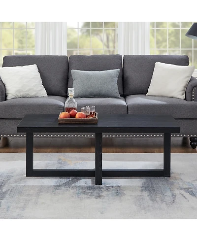 Flynama Contemporary Rectangular Coffee Table Cross Base Wood Finish