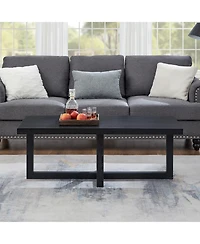 Flynama Contemporary Rectangular Coffee Table Cross Base Wood Finish