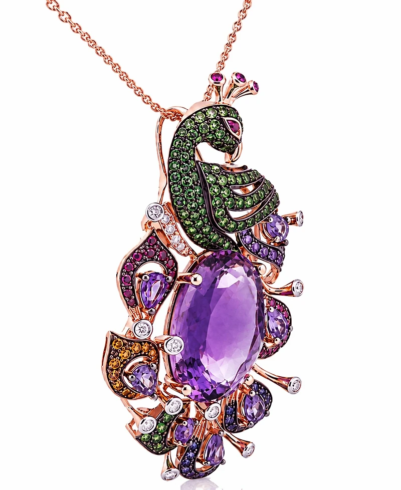 Lali Jewels Multi-Stones (24.52 ct. t.w.) & Diamond (1/5 ct. t.w.) Necklace in 14k Rose Gold