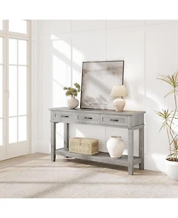 homfan 54" Farmhouse Console Table with 3 Drawers and Open Shelf, Wood Finish Entryway Table