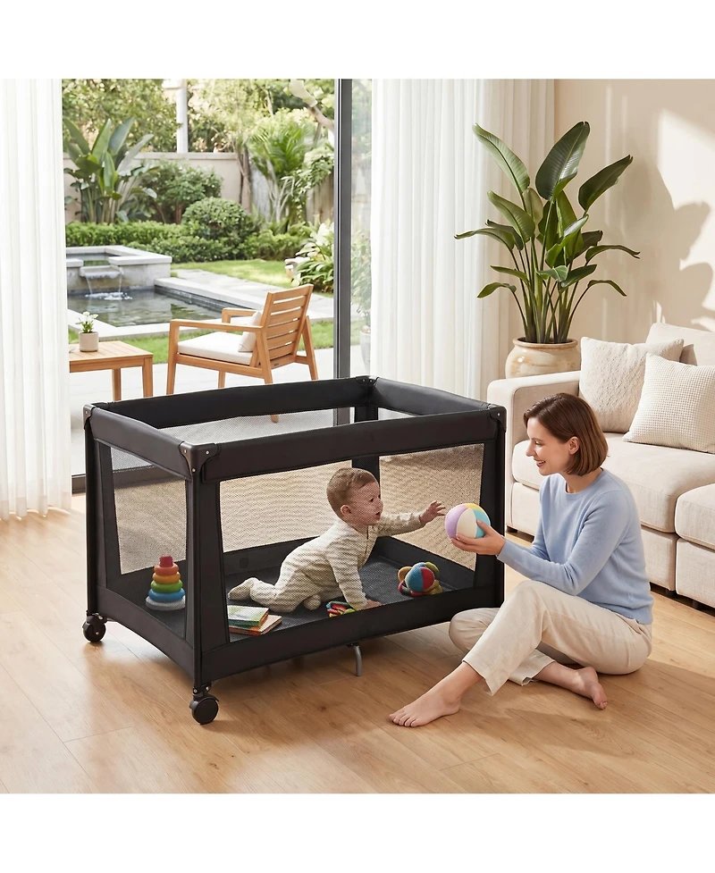 Costway Portable Baby Playard with Soft Mattress, Breathable Mesh Sides