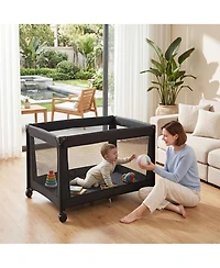 Costway Portable Baby Playard with Soft Mattress, Breathable Mesh Sides