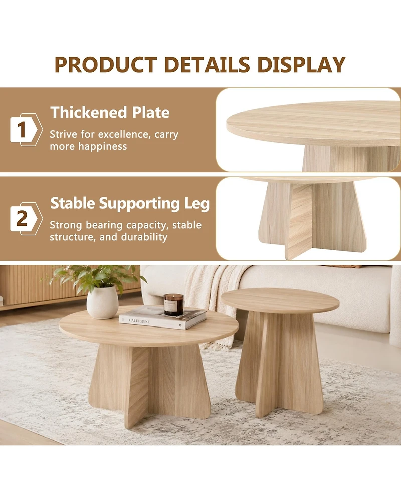 Flynama Retro Nesting Coffee Table Set Natural Round Cross Base