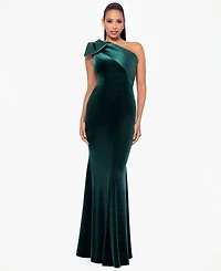 Betsy & Adam Women's One-Shoulder Velvet Gown with Bow at Shoulder