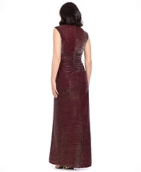 Betsy & Adam Women's Cory Metallic Ruched Mock Neck Gown
