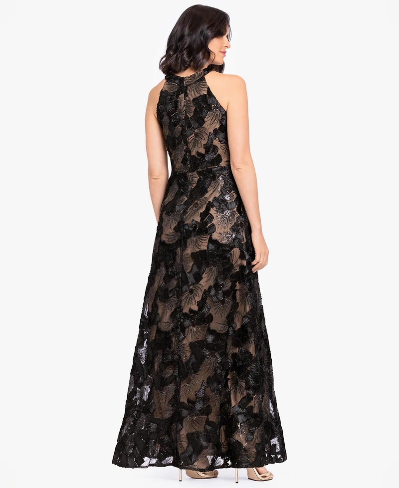 Betsy & Adam Women's Sequined Soutache Halter Gown