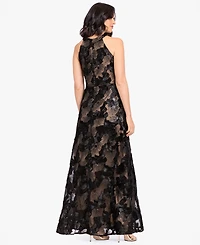Betsy & Adam Women's Sequined Soutache Halter Gown