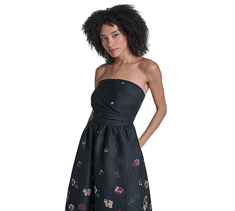 Karl Lagerfeld Paris Women's Strapless Floral Gown
