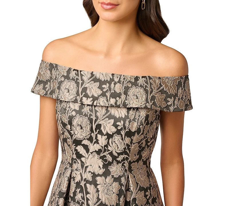 Adrianna Papell Women's Off-the-Shoulder Floral-Print Jacquard Midi Dress